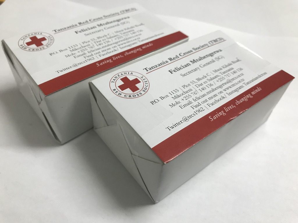 Printed Tanzania Red Cross business cards
