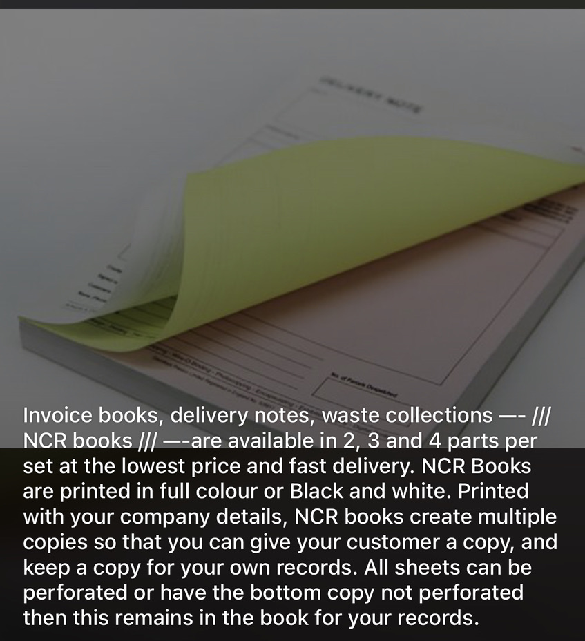 Custom printed multi-part NCR books